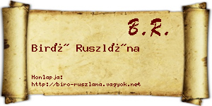 Biró Ruszlána névjegykártya